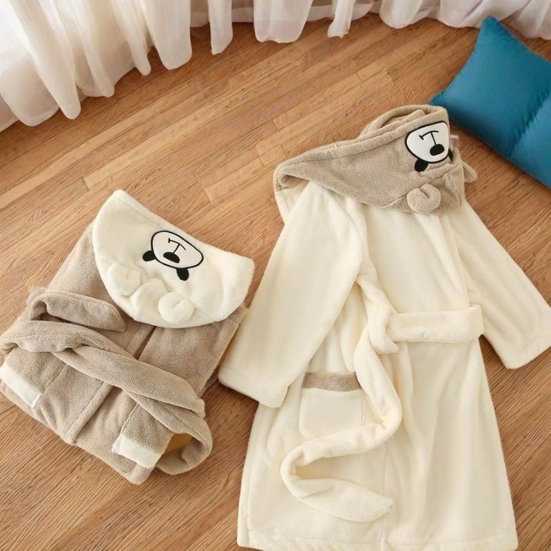 儿童小熊浴袍珊瑚绒吸水速干浴巾柔软舒适带帽洗澡游泳家居睡袍