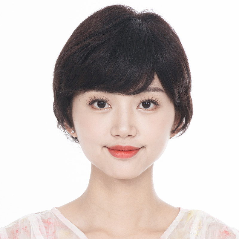 娇滴滴假发 女士真人发丝微卷短直发 自然手织顶心短款妈妈假发套