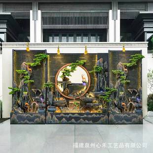 假山噴泉魚池水幕墻招財屏風流水擺件落地庭院陽臺別墅酒吧水景觀