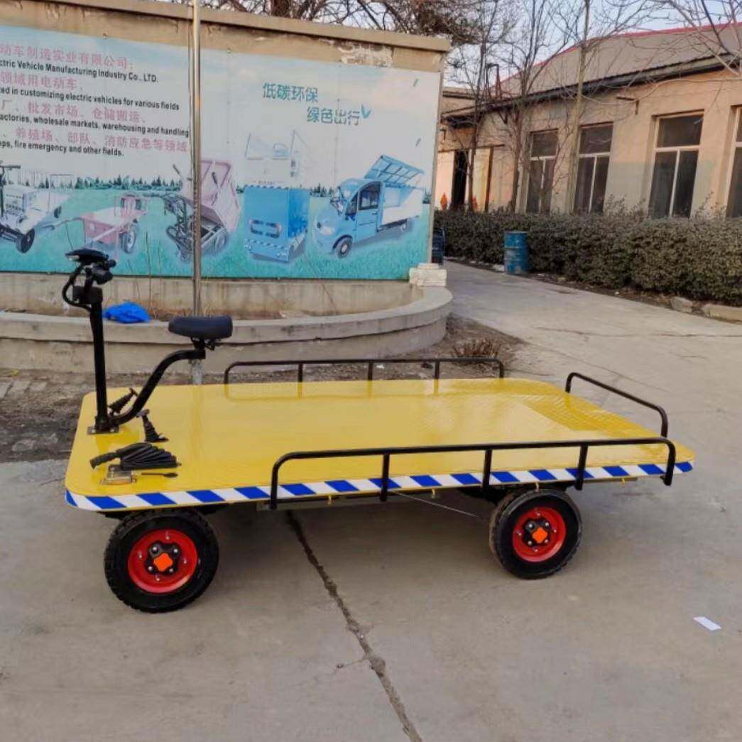电动四轮手推车拉货车农场菜市场搬运平板车骑行款工厂货物平板车