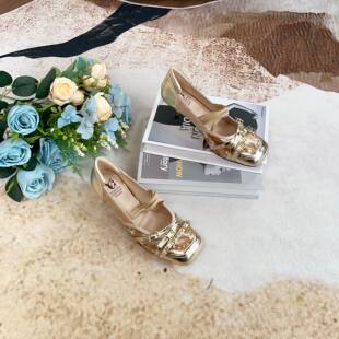 买1赠3 浅口方头粗跟气质单鞋 范戈希跟6cm牛皮春季 小香风百搭时尚