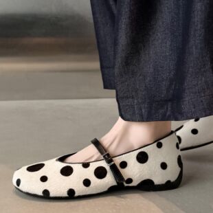 范戈希跟2cm牛毛春法式 买1赠3 复古风波点圆头浅口粗跟百搭单鞋