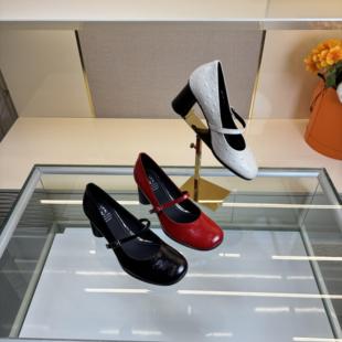 范戈希跟7CM牛皮羊皮圆头气质复古单鞋 买1赠3 百搭玛丽珍鞋