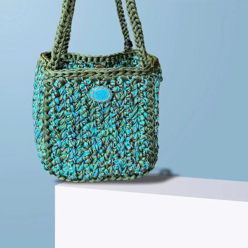 Boks&Baum · 绿色 宝石扣 中号 菜篮子钩针包［法国设计师］