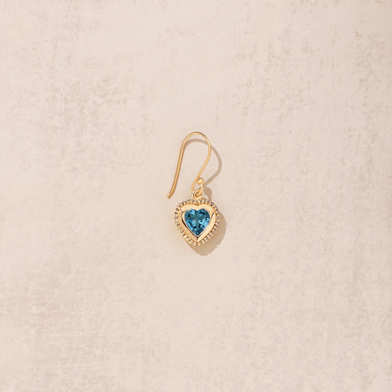 Tityaravy · 金色 心形 蓝托帕石 耳环（单只）［法国设计师］