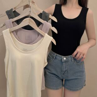 胸垫遮副乳防走光薄款 夏季 女一体式 袖 百搭背心 打底衫