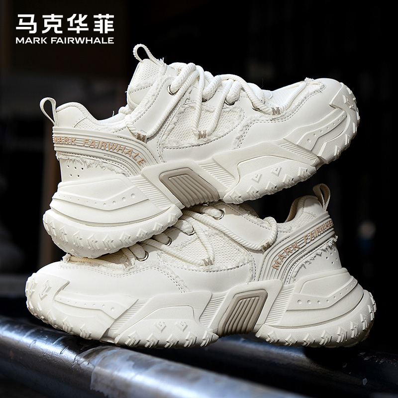 马克华菲男鞋厚底增高老爹鞋男秋季2025新款休闲运动跑步小白鞋子