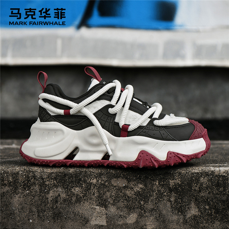 马克华菲男鞋2025冬季新款老爹鞋增高男士厚底潮流透气休闲运动鞋