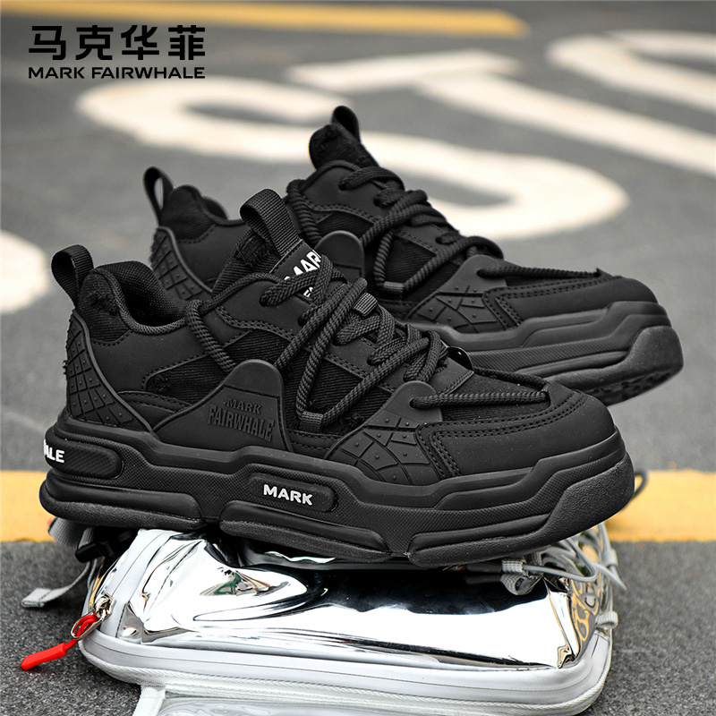 马克华菲男鞋2025冬季新款运动休闲板鞋男士潮流厚底增高老爹鞋男