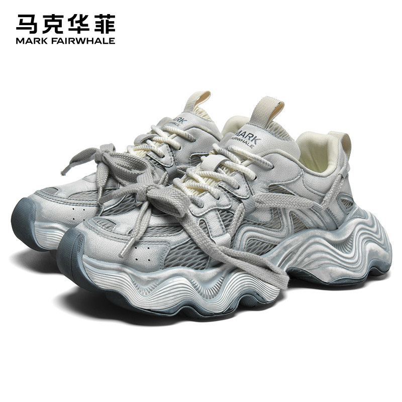 马克华菲老爹鞋男2025秋季新款男鞋复古休闲鞋擦色增高网面运动鞋