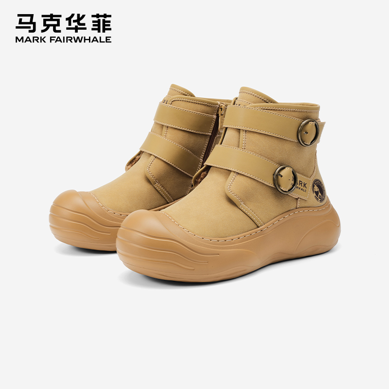 马克华菲男鞋2025年冬季马丁靴厚底增高大黄靴踢不烂户外工装靴男