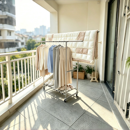 填丝满焊35管双杆折叠落地伸缩挂衣架卧室阳台晾衣架衣帽架晒被架