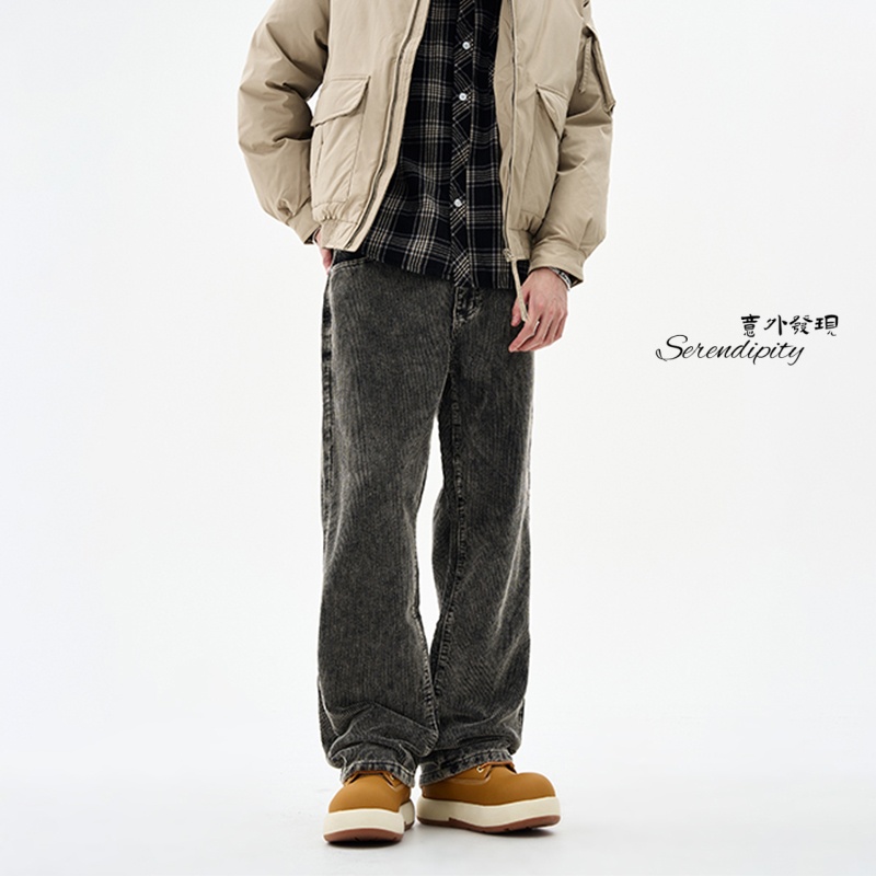 美式复古粗纹灯芯绒牛仔裤