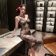 套装 薄款 性感蕾丝吊带开叉透视长裙女丁字裤 激情诱惑轻薄主题服饰