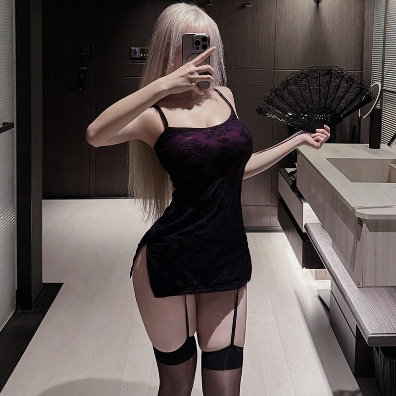 性感蕾丝吊带开叉包臀裙夜店女王纯欲制服睡衣套装修身情调内衣