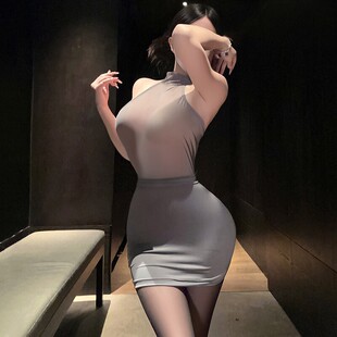 性感风纯欲御姐挂脖抹胸包臀裙女紧身OL秘书装夜店女王制服套装