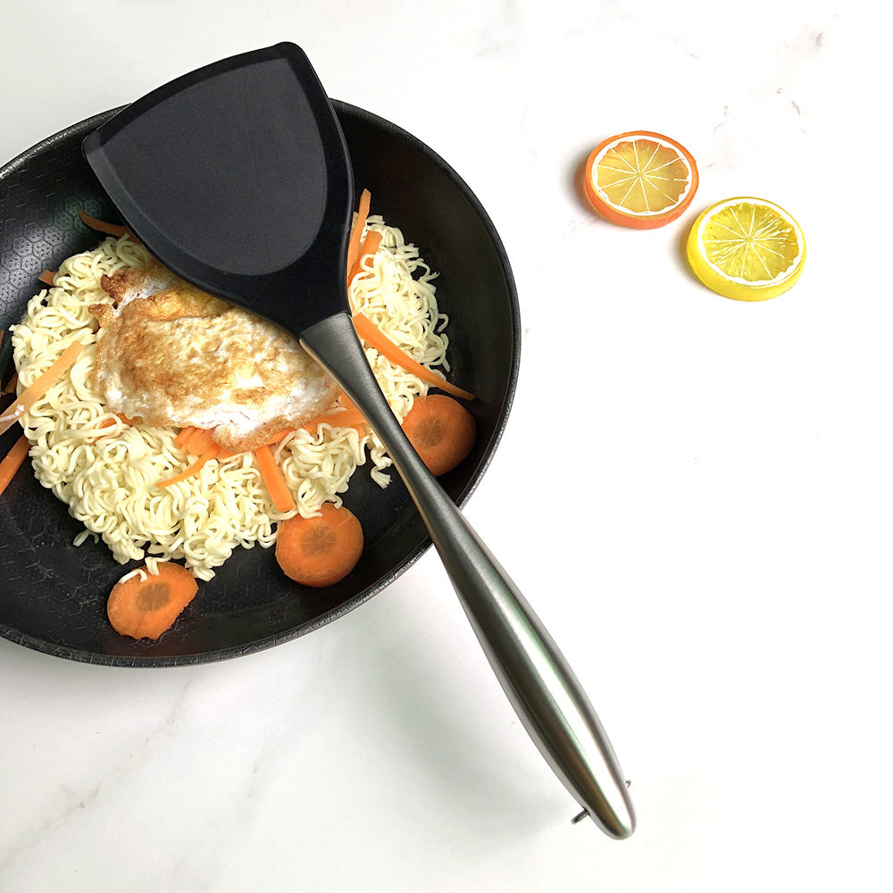 304硅胶铲 不锈钢硅胶厨具三件套 不粘锅专用锅铲 炒菜铲烫勺漏勺