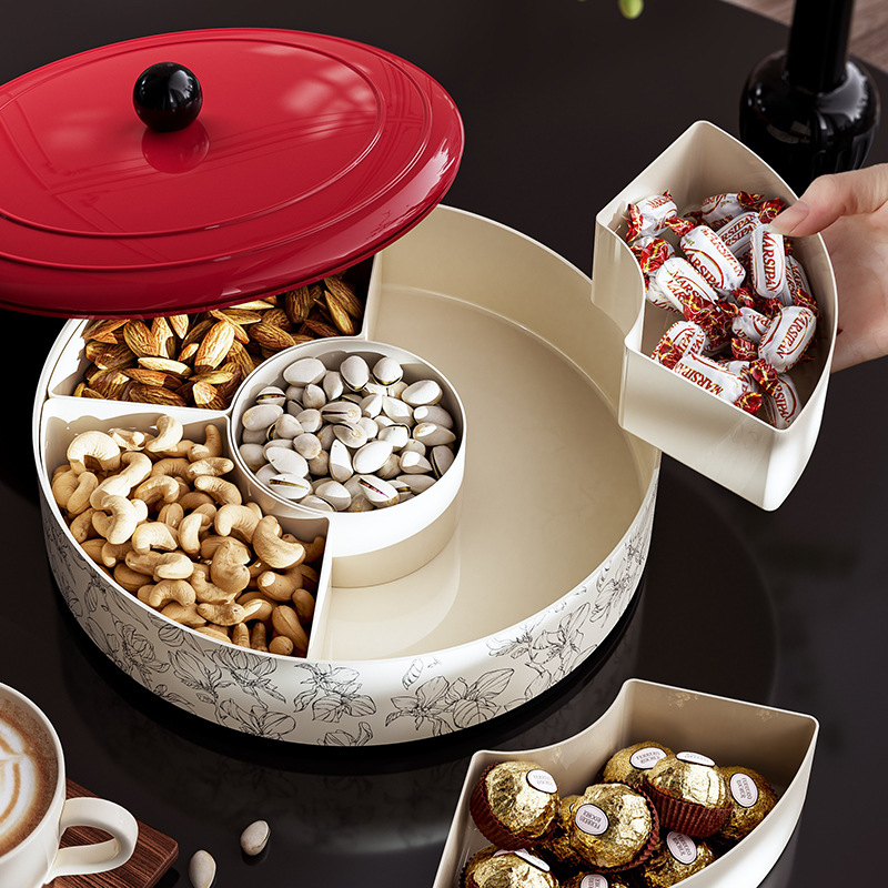 复古提花水果盘客厅茶几家用多层零食干果盘精致高颜值带盖糖果盒