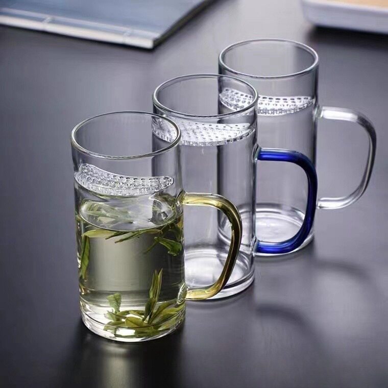 家用加厚茶杯月牙过滤一体茶水分离泡茶绿茶杯高硼硅耐热玻璃杯