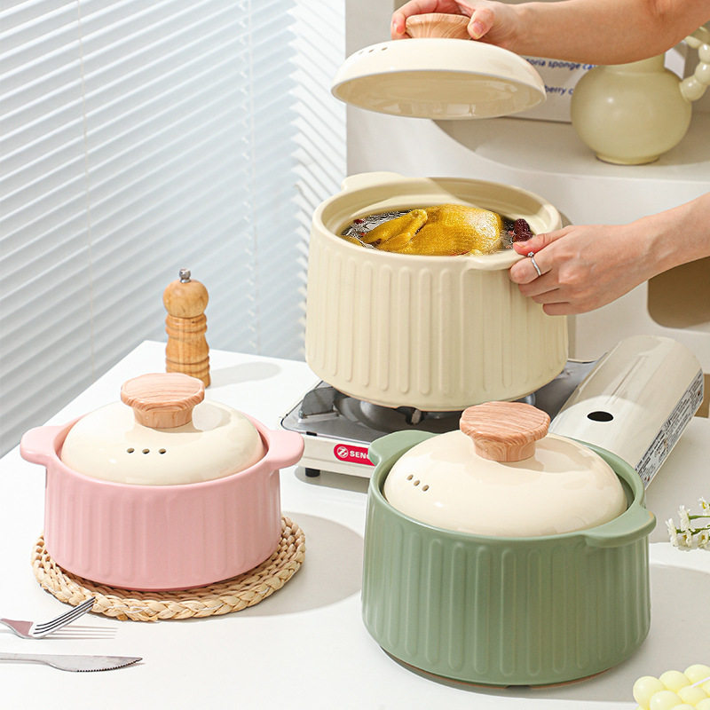 陶瓷砂锅耐高温明火干烧不裂不粘锅家用煲仔饭厨房莫兰迪汤锅彩色