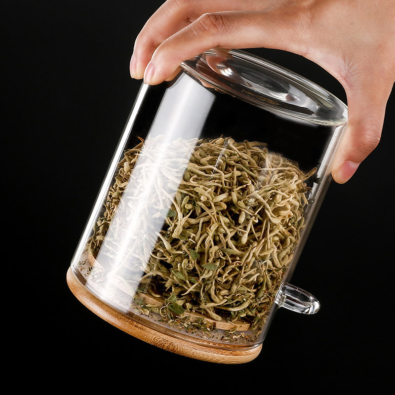 方形厨房杂粮收纳密封调料罐带木勺咖啡豆玻璃茶叶储物罐带盖玻璃
