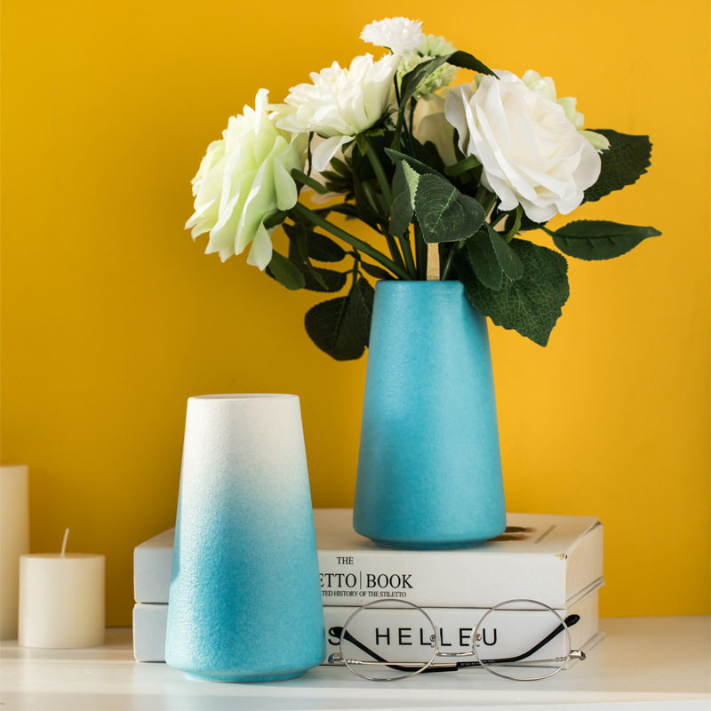 磨砂宽口陶瓷花瓶摆件中式简约欧式复古大口径哑光禅意黑白蓝红色,家居饰品,花壶瓶,淘宝优惠券,粉丝福利购,淘宝优惠卷