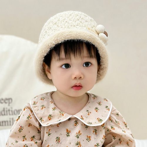 女宝宝帽子秋冬款韩版洋气婴儿针织水桶帽冬季女童时尚加厚渔夫帽