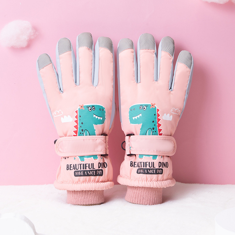 儿童滑雪手套冬季加绒触屏骑行五指防滑防风小孩学生可爱保暖手套