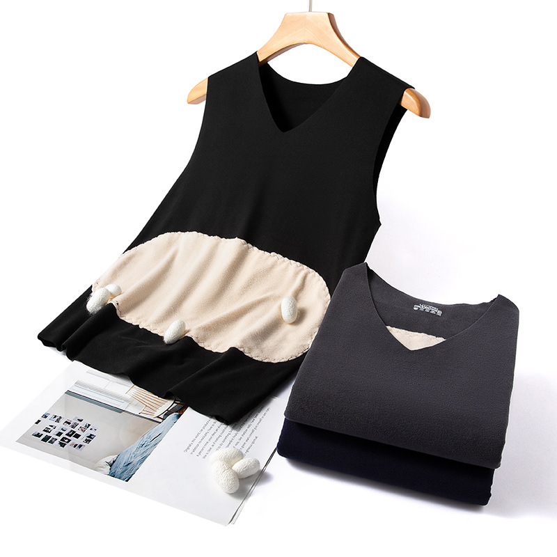 秋冬贴片无痕保暖背心男德双面绒磨毛男士无袖打底衫上衣