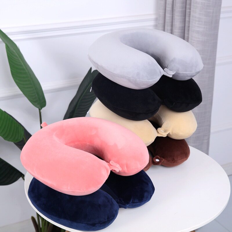 记忆棉u形枕大头护颈枕U型办公室午睡旅行慢回弹带纽扣颈椎