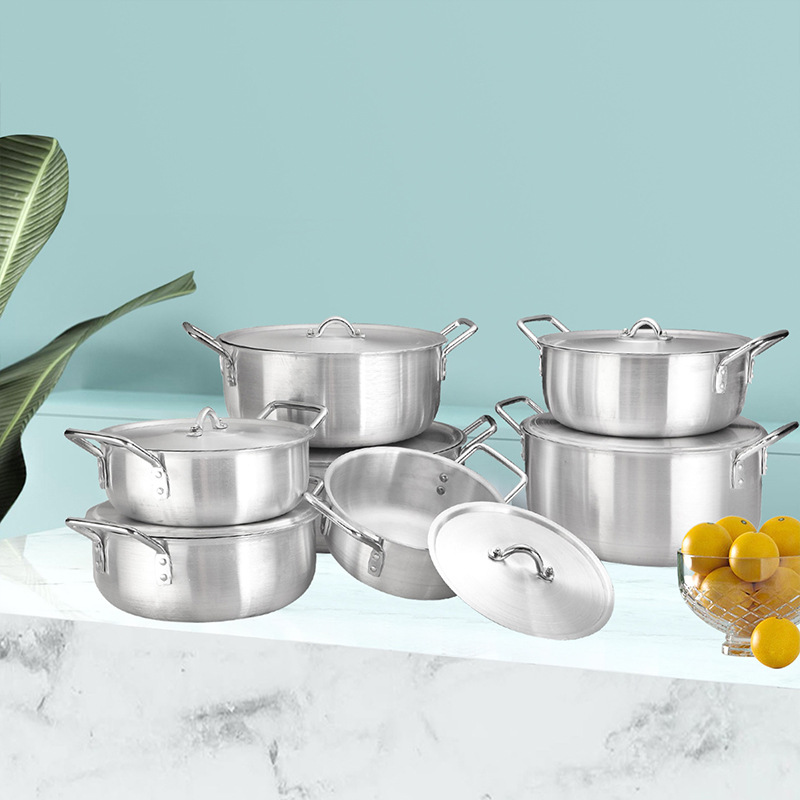 现货7件套砂光铝锅非洲直供销售铝制砂光锅pot