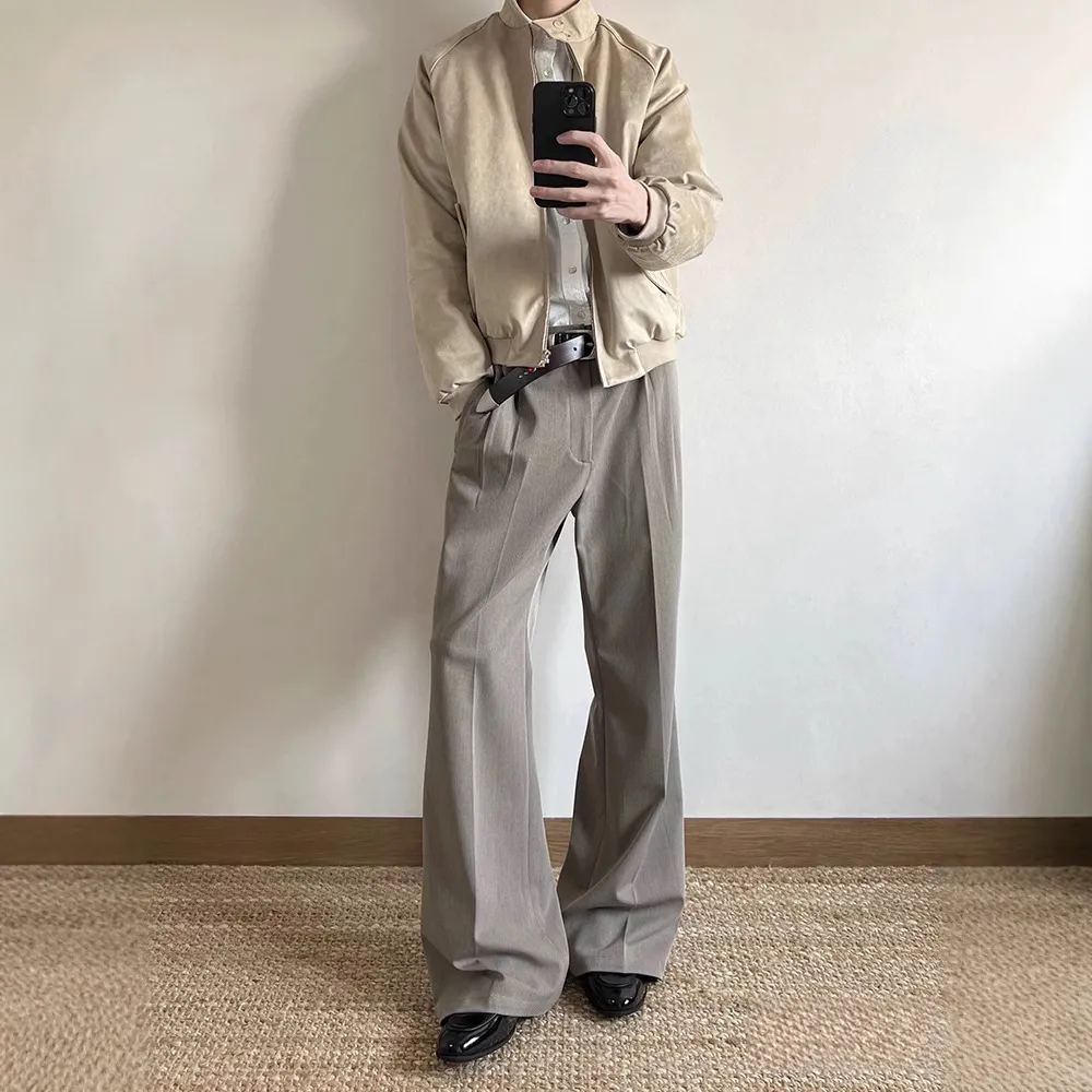 UniForm TR混纺立褶中线美式直筒微喇西裤春夏通勤垂感显瘦休闲裤