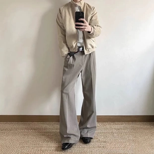 UniForm TR混纺立褶中线美式直筒微喇西裤春夏通勤垂感显瘦休闲裤