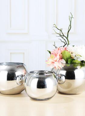 现代电镀银色金色圆球小玻璃球工艺品简约水培玻璃花瓶