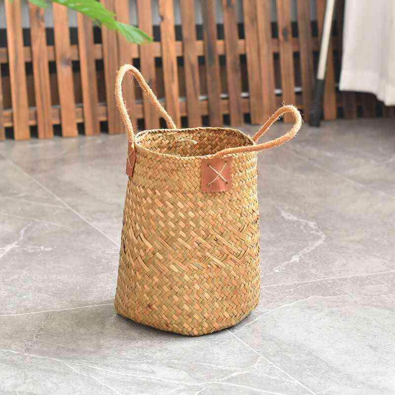 海草编织手提花篮藤编插花干花提包田园手工花盆竹编客厅摆件装饰,家居饰品,花篮,淘宝优惠券,粉丝福利购,淘宝优惠卷