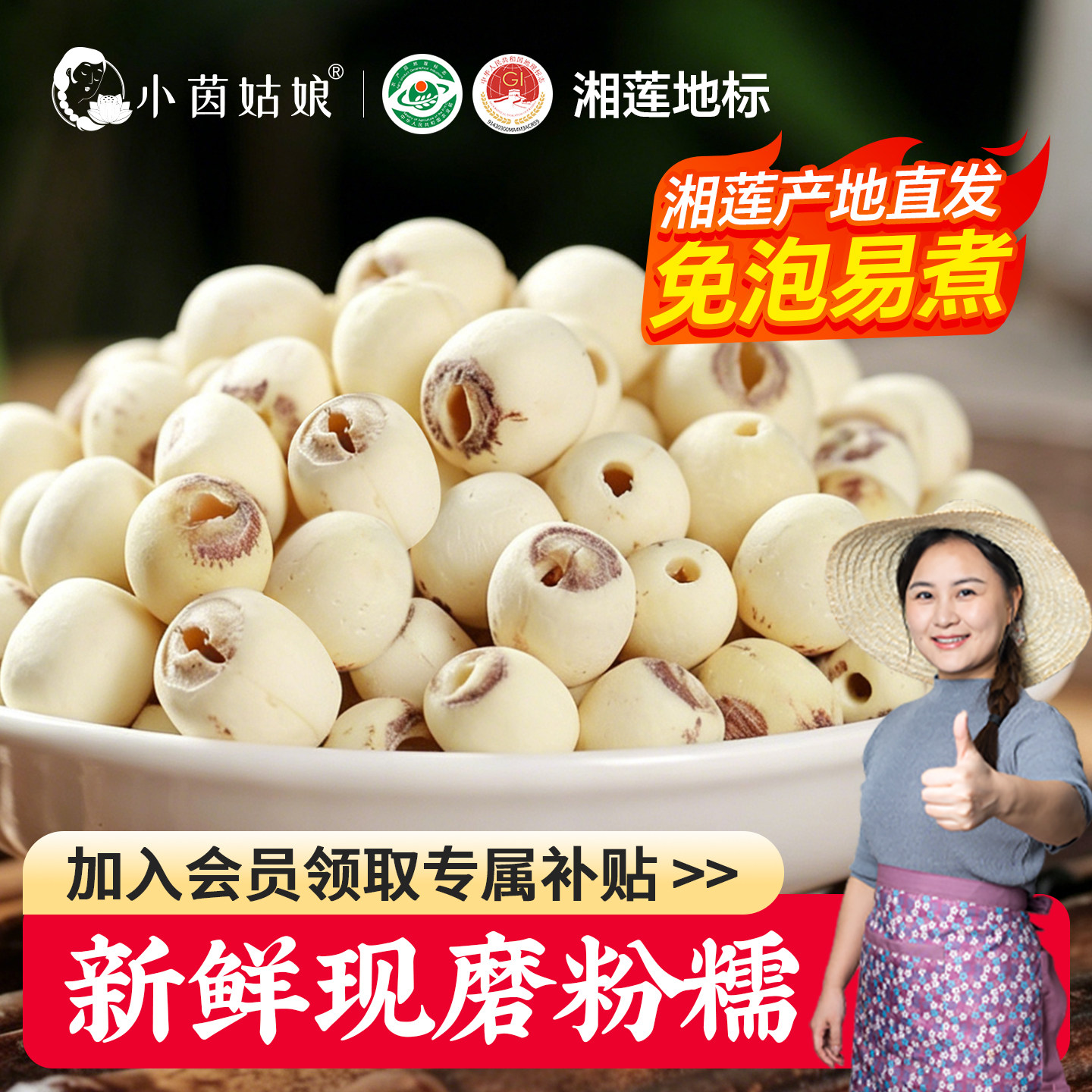 【新莲】小茵姑娘湘潭白莲子500g磨皮去芯无硫白莲湘莲子百合干货