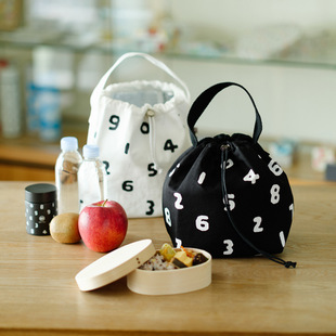 日系数字手提便当包保温饭盒手拎帆布抽绳保温带饭包数字潮牌袋子