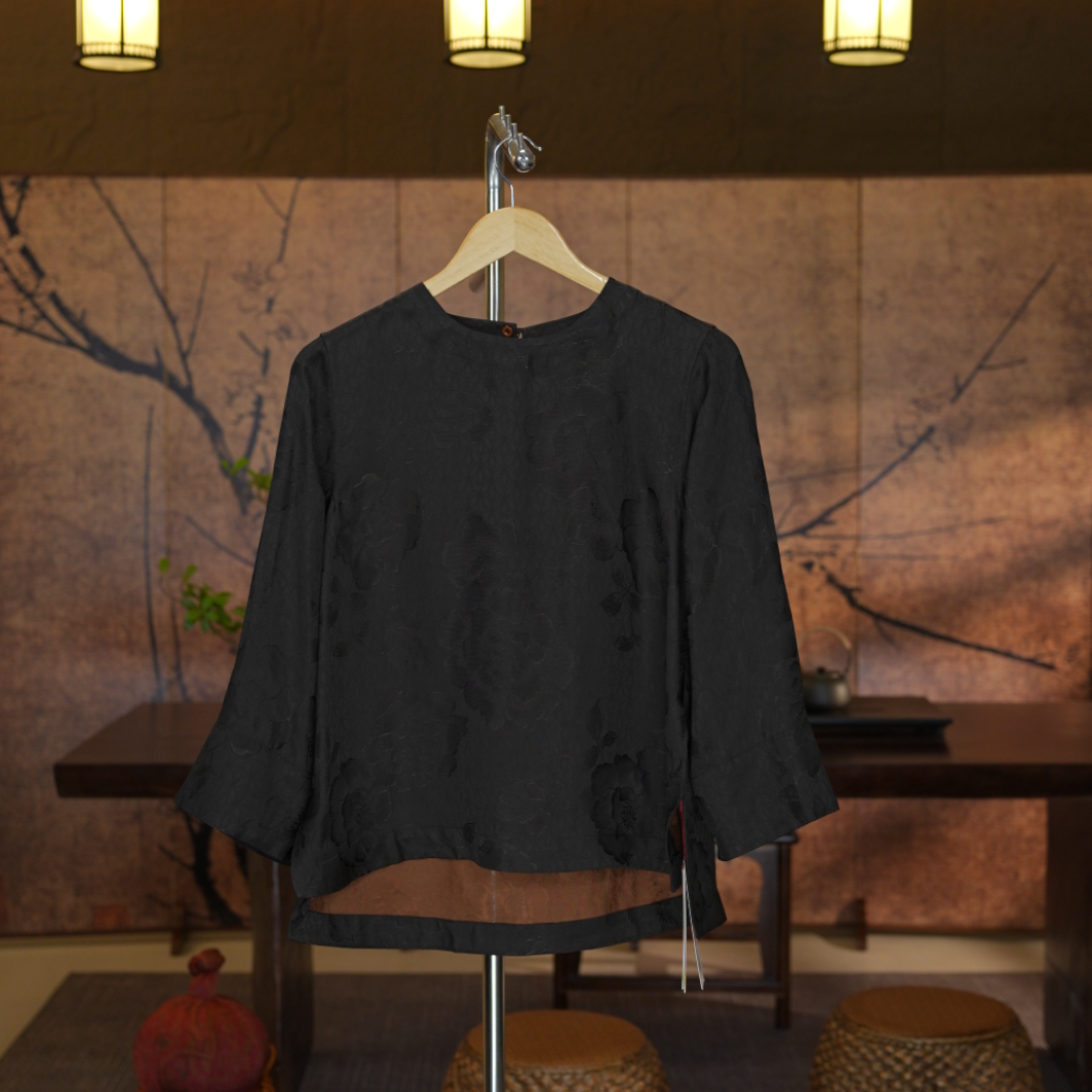 【露荷流荧小上衣】双面穿新中式国风香云纱提花老料圆领长袖老钱