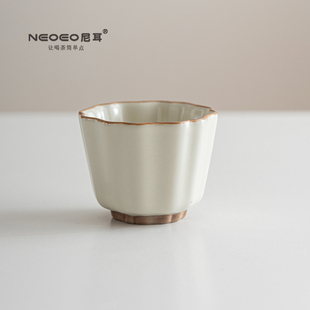 NEOEO尼耳黄汝窑葵花杯主人杯单杯茶盏高档家用陶瓷个人杯喝茶杯