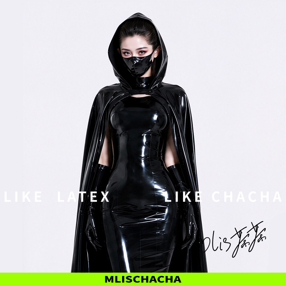 MLISCHACHA-mlis茶茶定制乳胶披风马来胶片latex时尚cos