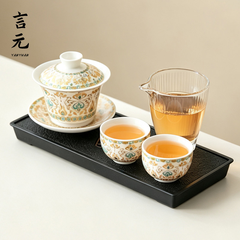 德化羊脂玉白瓷功夫茶具套装家用个人专用年轻人精致泡茶盖碗茶杯