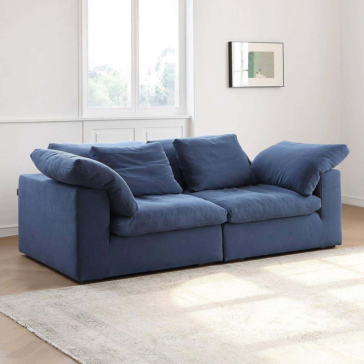 麻现在简约亚麻织物直排双人位三人位绒毛沙发组合客厅羽绒填充布