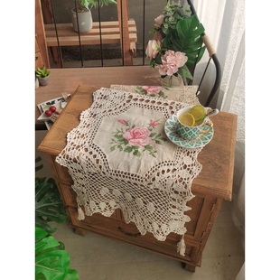 田园风轻奢十字绣花手工钩针电视柜茶几餐桌长桌旗桌J^ 不常见欧式