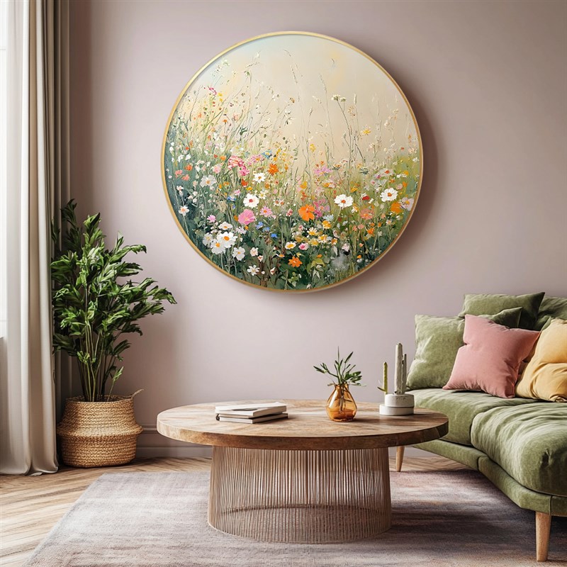 繁花盛景圆形手绘油画艺术餐厅墙面装饰画治N愈系肌理玄关走廊挂图片