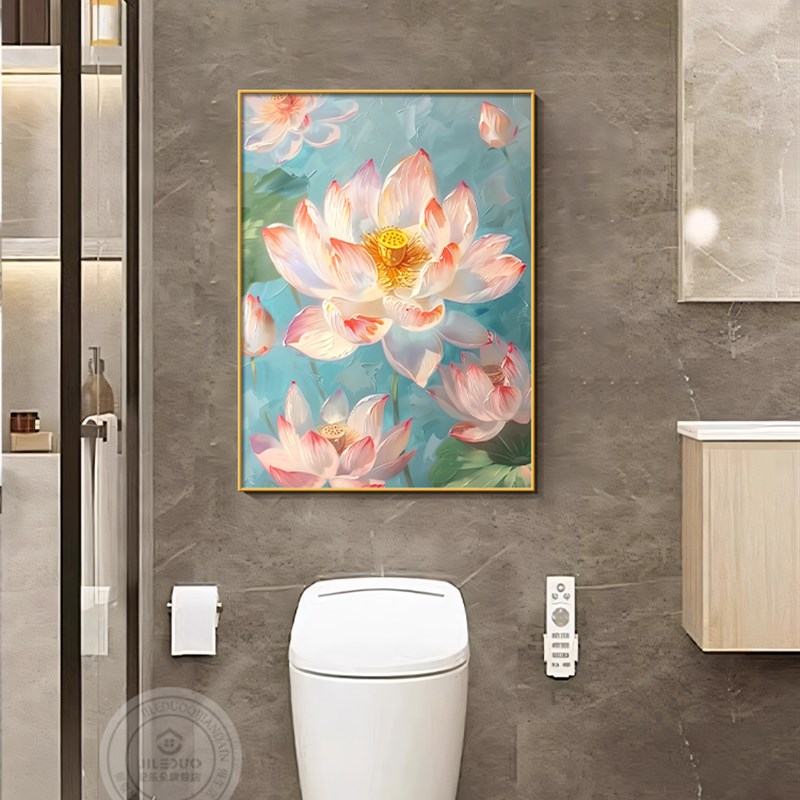 荷花酒店浴室挂画高端t防水浴室荷花装饰画新卫生间墙丑壁画图片
