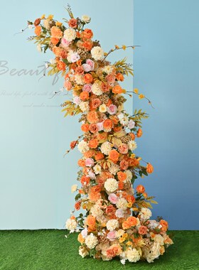 商业布置交车仪式m花艺婚庆橘色地排花桔色焦糖色橙色酒店婚礼摆