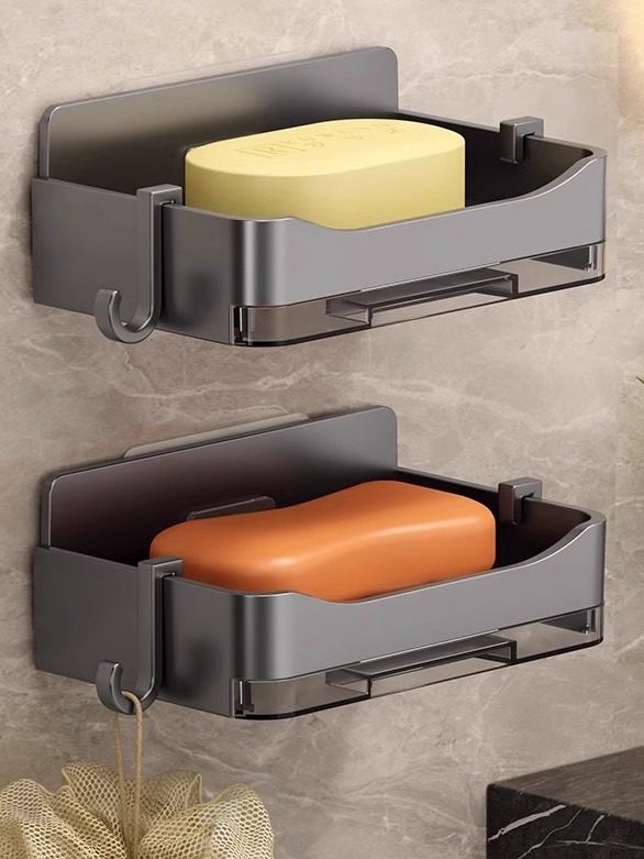 Household Drain Soap Box Soap Rack Bathroom Wall Mounted Double Wall Soap Box No Punching Bathroom Storage Rack