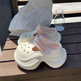 女 厚底增高洞洞鞋 女夏季 外穿2025新款 海边沙滩eva松糕两穿凉拖鞋