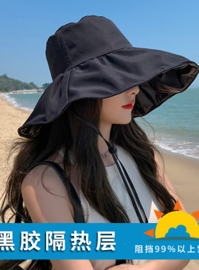 UV黑胶防晒遮阳帽子女夏遮脸防