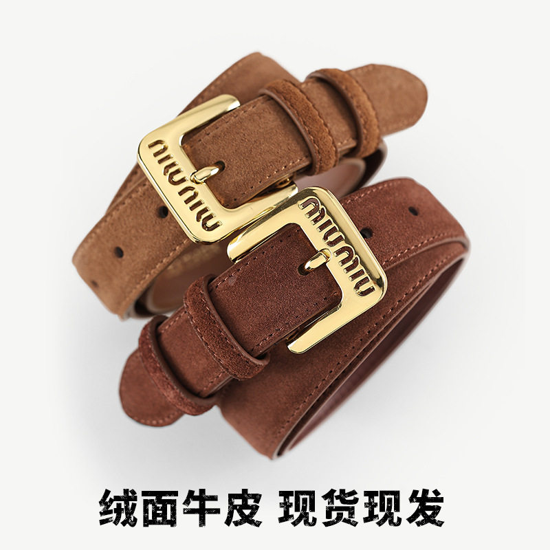 复古绒面二层牛皮女腰带|简约